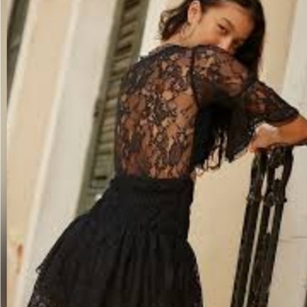 new FREE PEOPLE lala black lace mini dress xs s